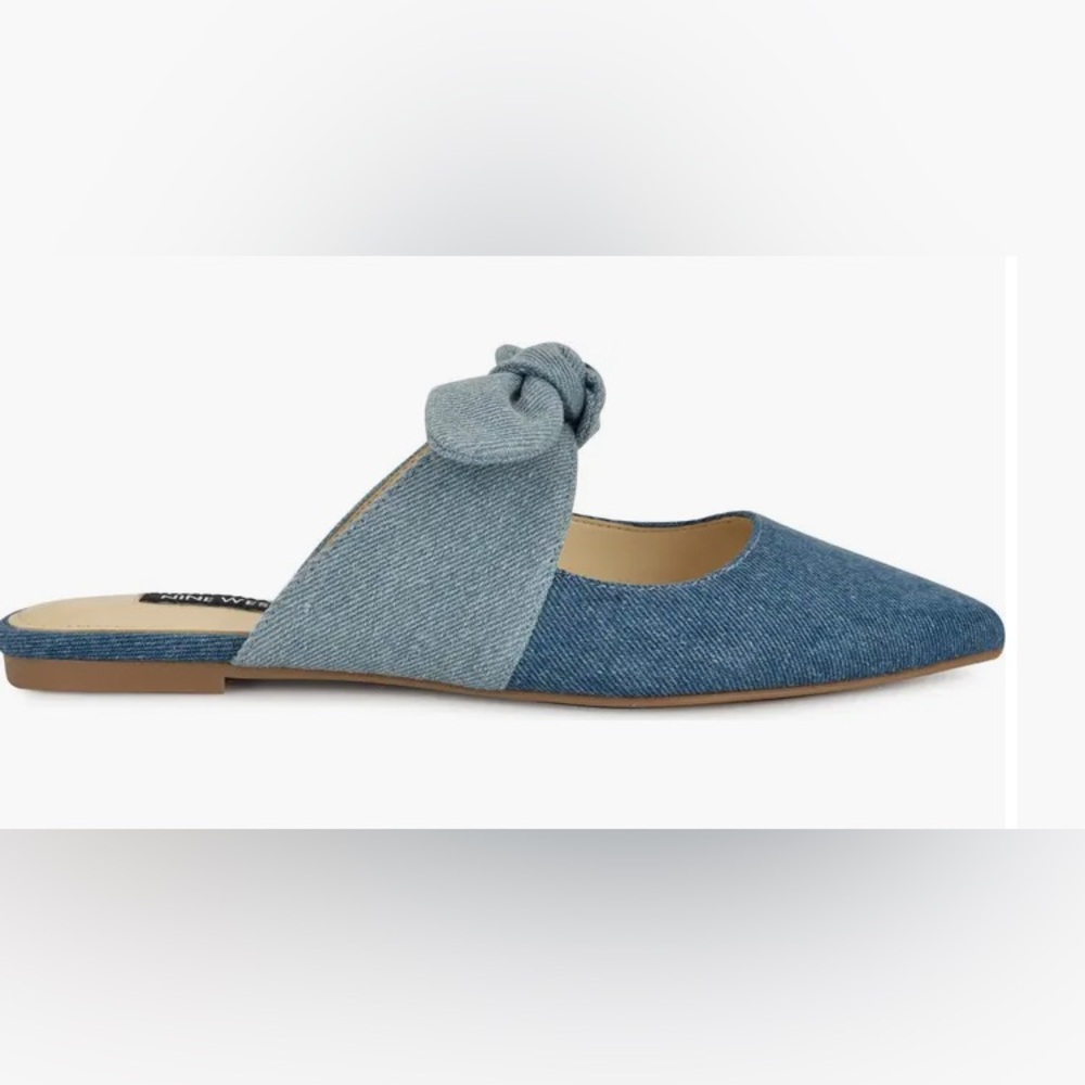 Nine West Bow Tie Pointed Toe Slip-On Flats 
MEDIUM BLUE - Size 7